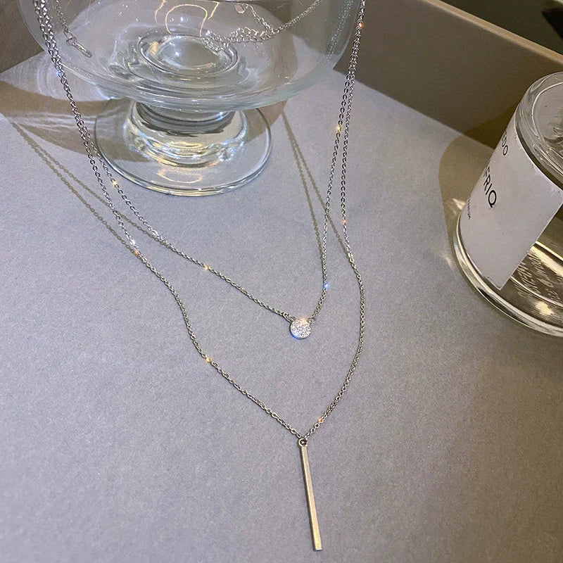Popular Fashion 925 Sterling Silver Double Layer Pendant Necklace For Women Clavicle Chain Luxury Jewelry Chokers Gift
