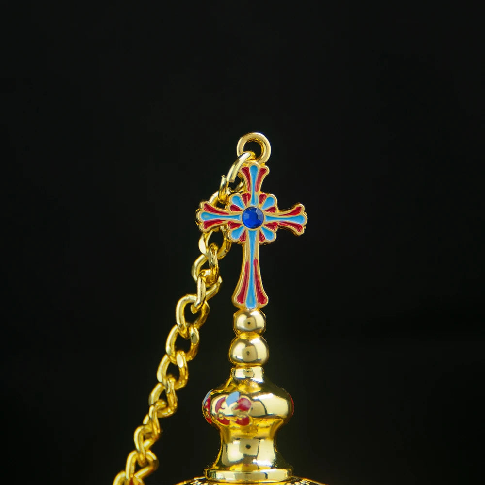 Gold Plated Orthodox Church Censer with Red Pink Blue Enamel Floral Patterns for Christian Liturgy Incense Burning Religious Cer