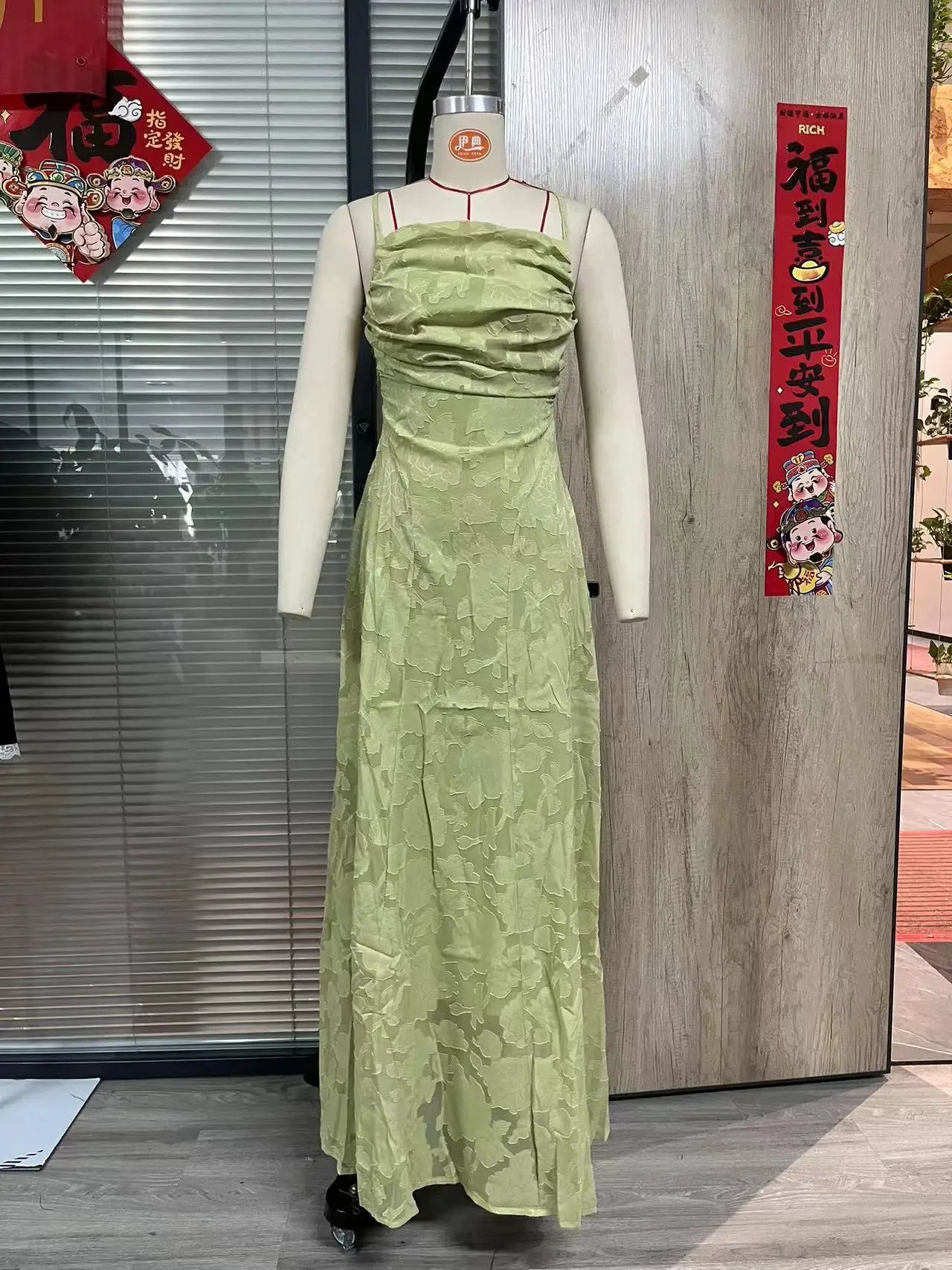 Jacquard Chiffon Lange Jurk Dames Mouwloze Bandage Jurken Zomer Avond Bruiloft Gast Groen Wit Bordeauxrood Roze Afstuderen
