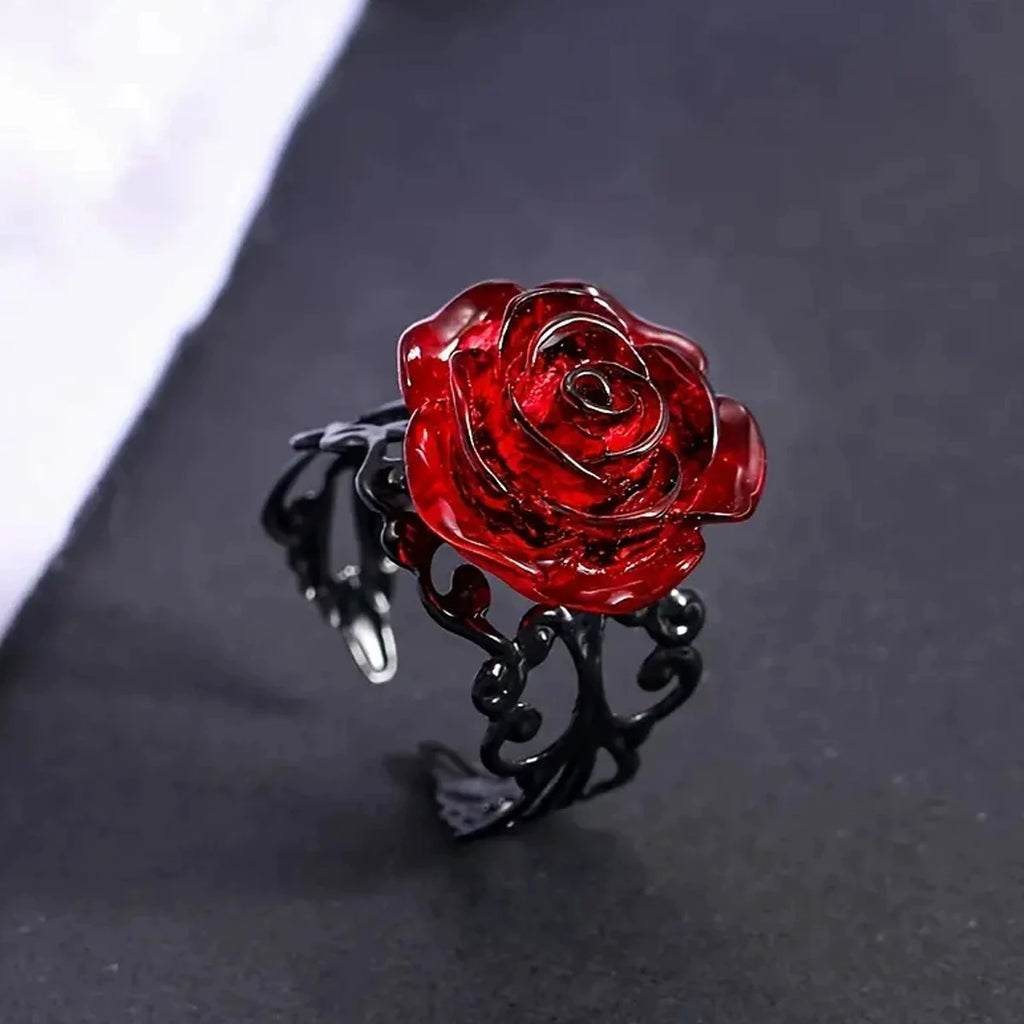 Anello Gotico Punk Rosa Rossa, Vite Nera Intagliata, Strega Pagana, Vintage, Creativo, Regalo di Halloween, Gioielli da Festa per Ragazze Cool
