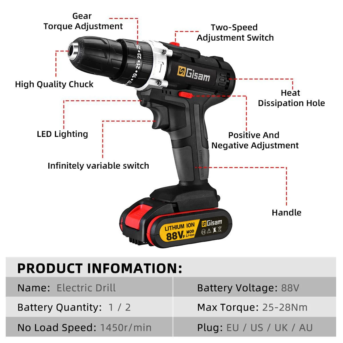 Trapano a percussione senza fili da 21V Avvitatore elettrico Trapano a percussione elettrico Mini trapano a mano senza fili Utensili elettrici con batteria agli ioni di litio