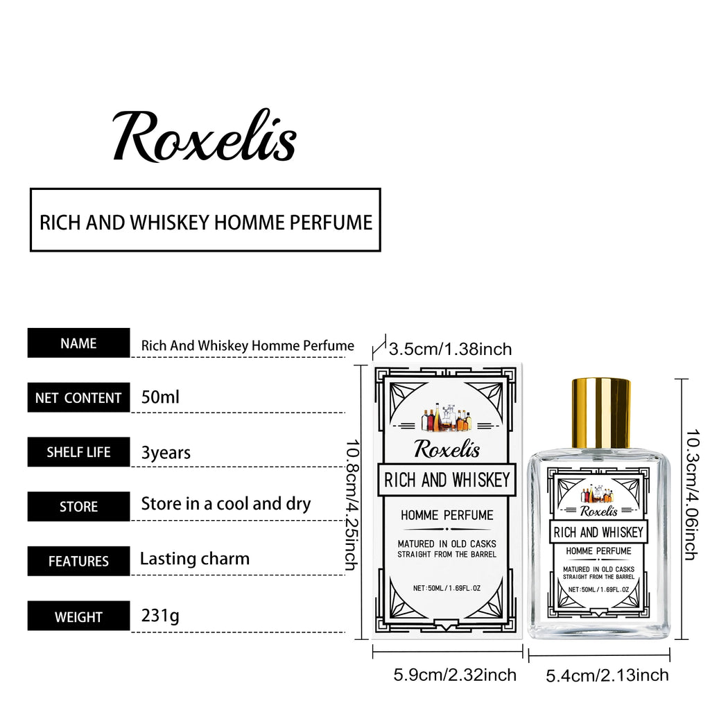 Profumo al Whisky Roxelis Trasuda Eleganza Fascino Duraturo Aumenta la Fiducia Fragranza Leggera Spray Profumato per Uomo 50ml