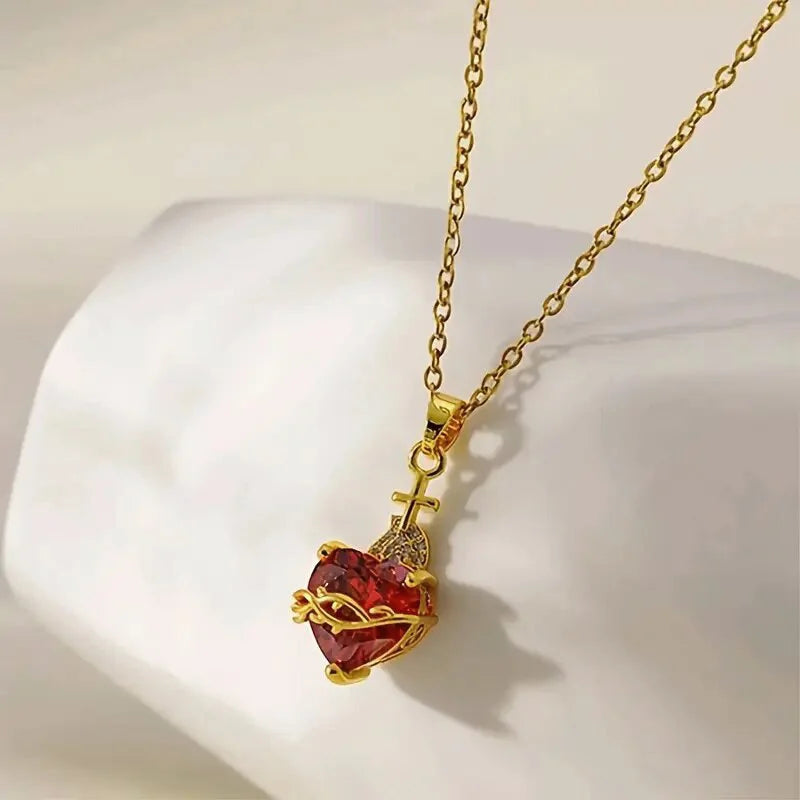 Stainless Steel Zircon Heart Cross Necklace for Women Girls Chain Love Necklaces Vintage Aesthetic Fashion Jewelry Gift