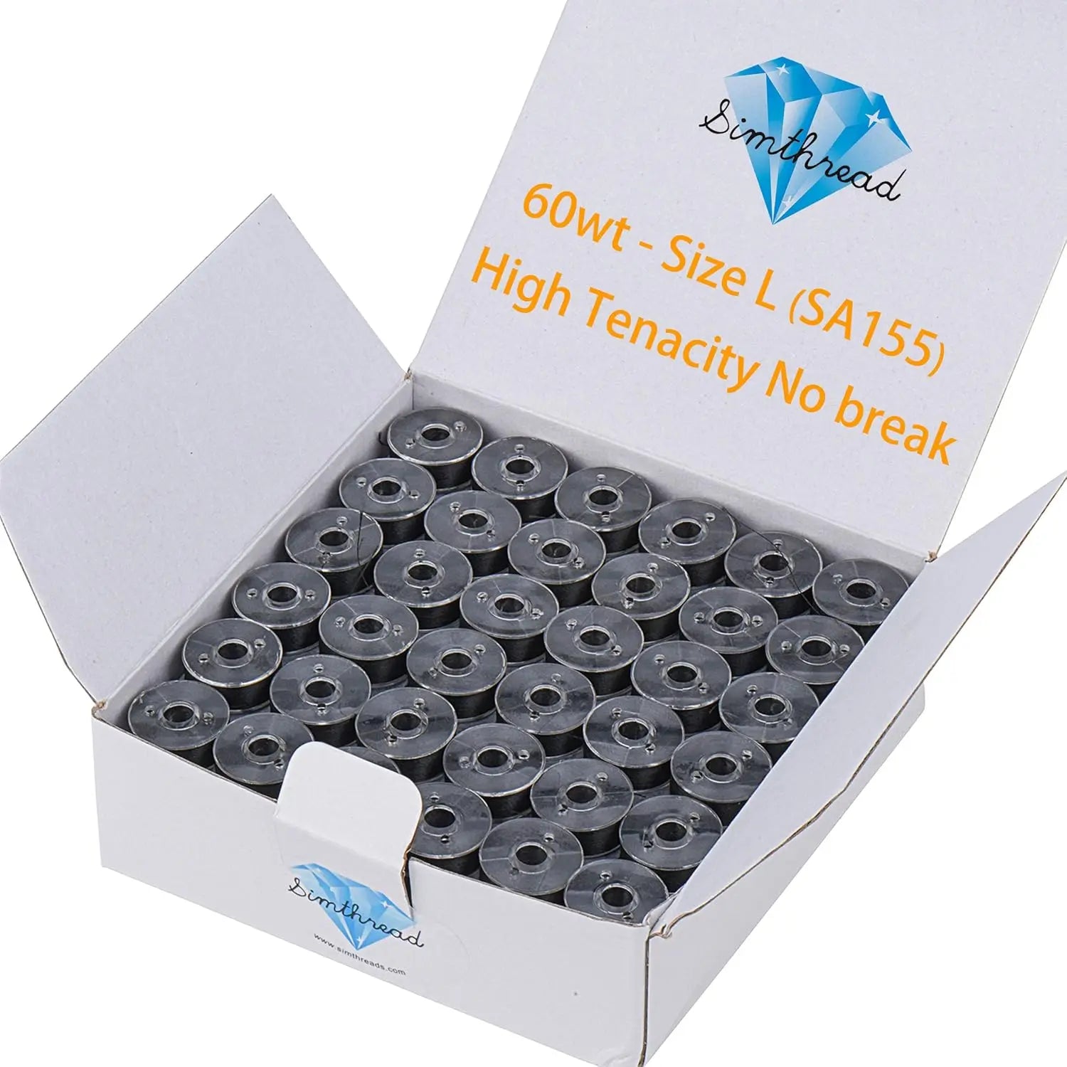 Simthread Set 144 Bobine Preavvolte con Lati in Plastica Filo da 60wt Taglia A Taglia L Bianco e Nero per Macchine da Ricamo e Cucito