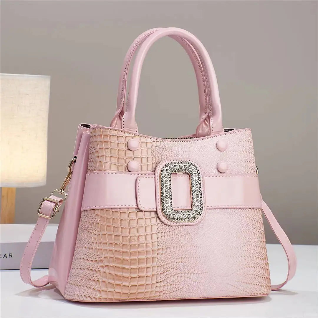 Borse Da Donna In Pelle Verniciata Di Lusso Con Strass, A Tracolla Con Motivo Coccodrillo E Manico In Metallo