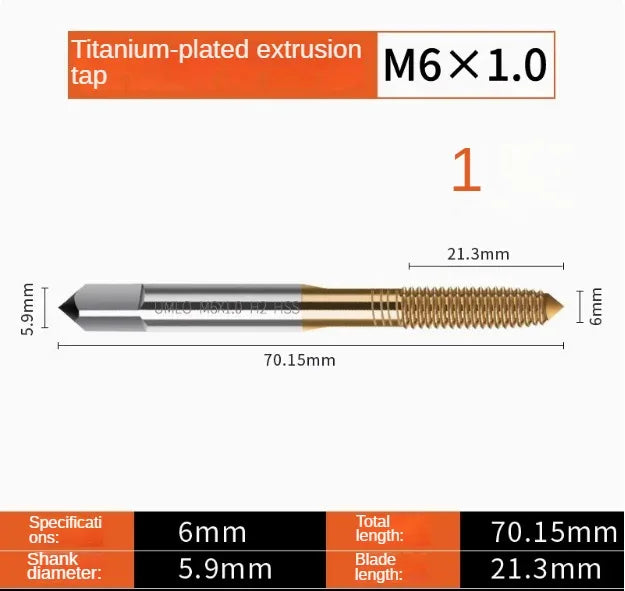 Titanium coated spiral tap extrusion tap tip tap tapping m2m2.5m3m4m5m6m8m10m12m14m16m18m20m22m24