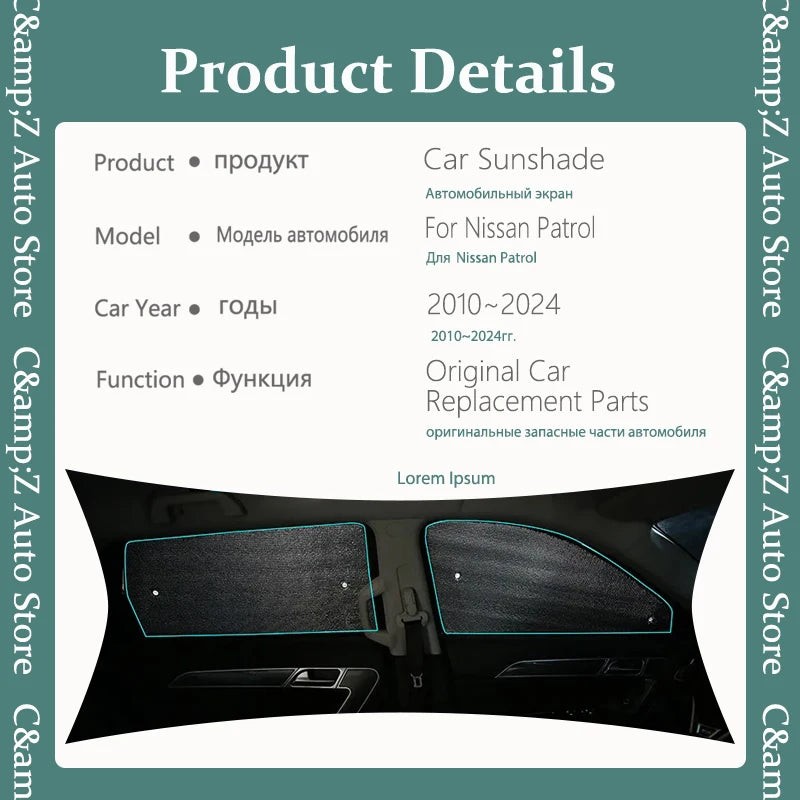Car Sun Visor For Nissan Patrol Armada Y62 2010~2024 Anti-UV Pad Window Sunshades Curtain Windshield Sun Shades Auto Accessoires