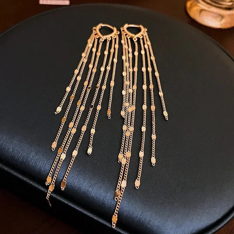 Lange Kwast Strass Kettingen Oorlijn Druppel Oorbellen voor Vrouwen Goudkleurige Delicate Hangoorbellen Hangende Hanger Mode Sieraden