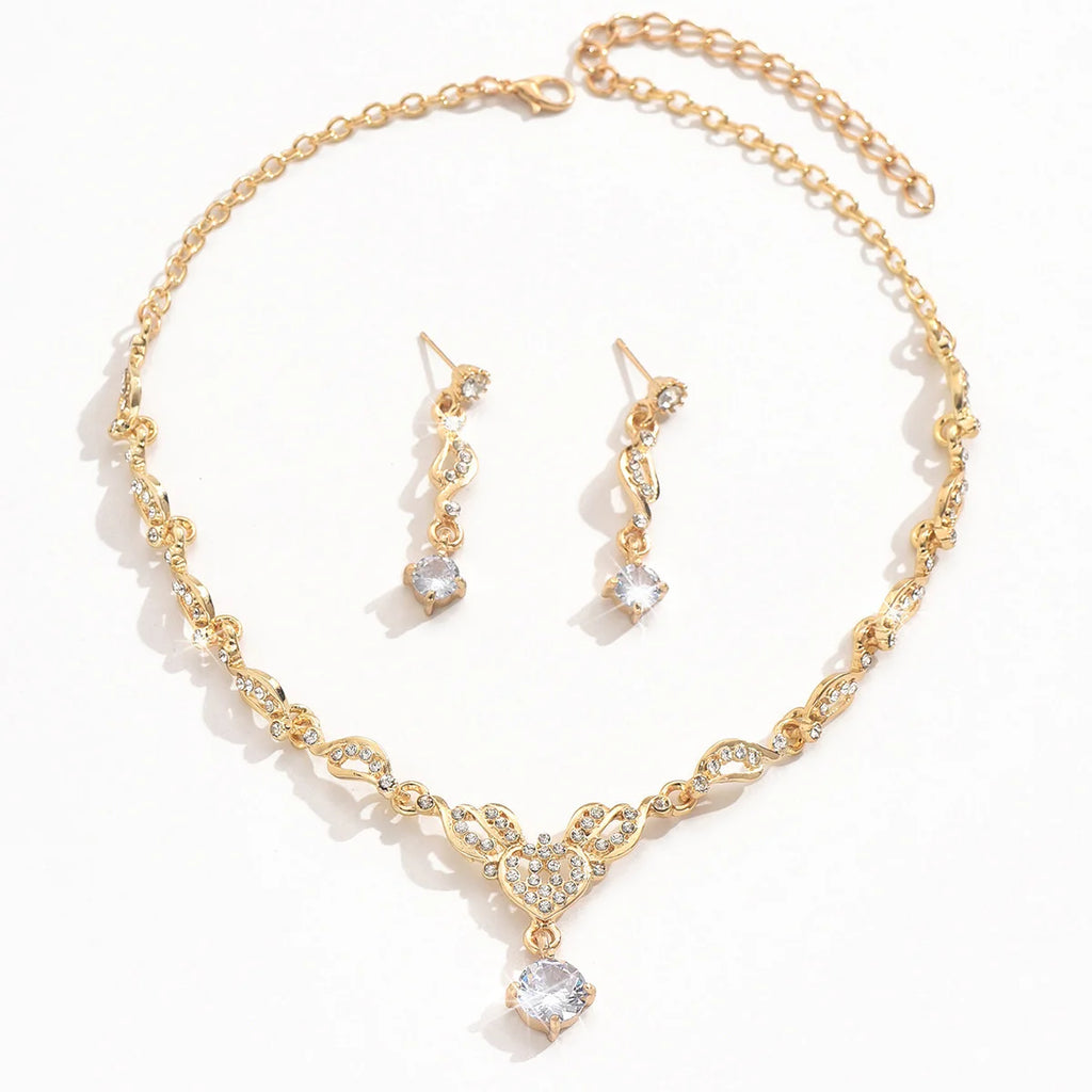 Set di gioielli in zirconi - un set completo che include una collana da sposa e orecchini. Due pezzi. Regalo per il Memorial Day