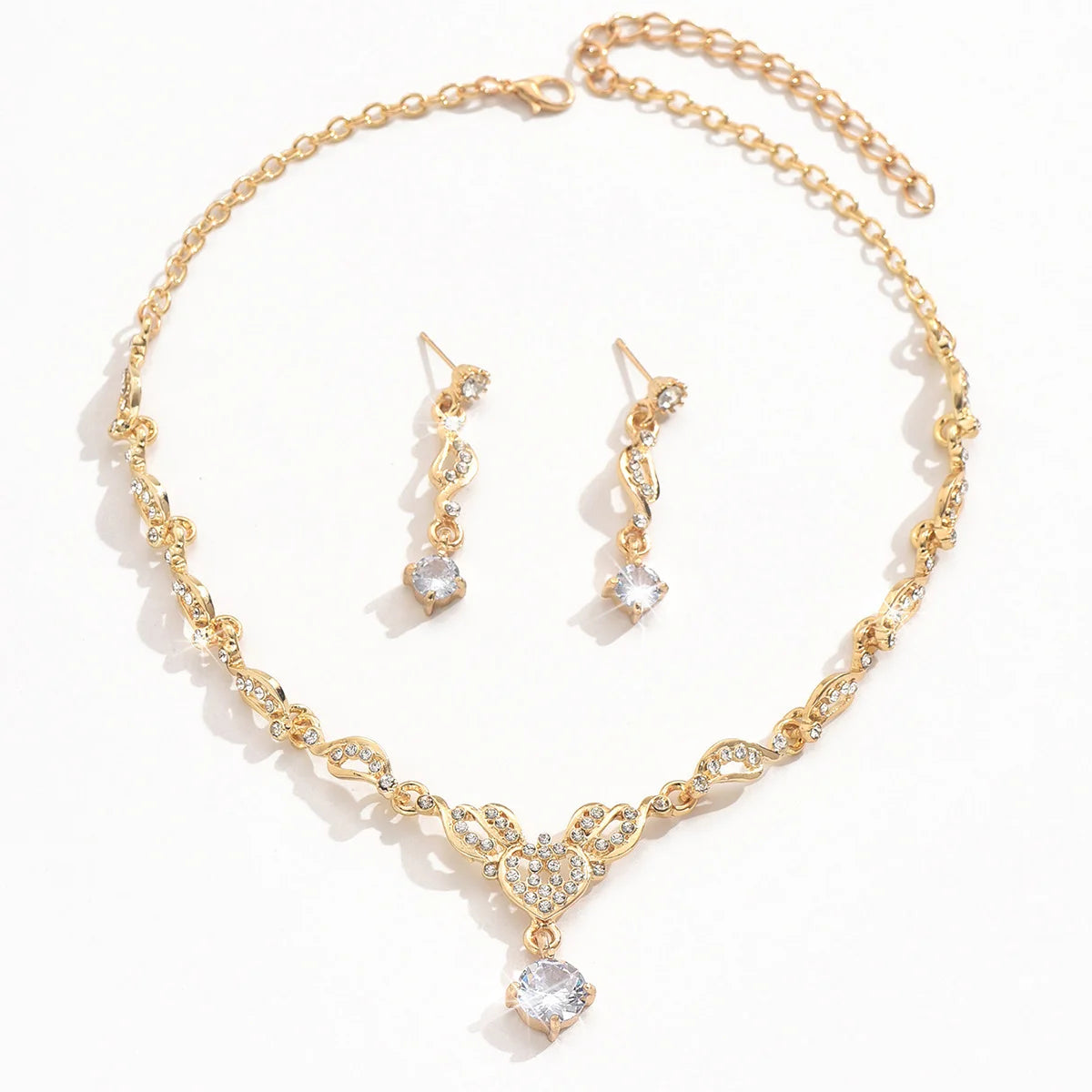 Zircon jewelry set - a complete set including a wedding necklace and earrings. Two pieces. Memorial Day gift