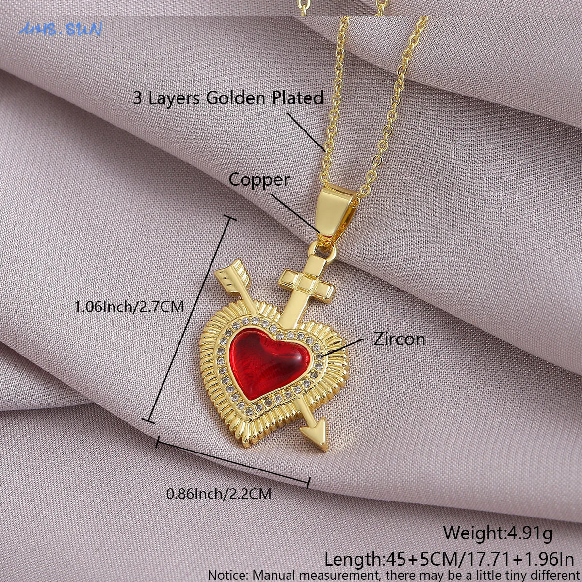 SUNSLL Heilig Rood Hart Kruis Zirkonia Hangers Kettingen Luxe Vrouwen Verguld Romantische Liefde Jubileum Sieraden Geschenken