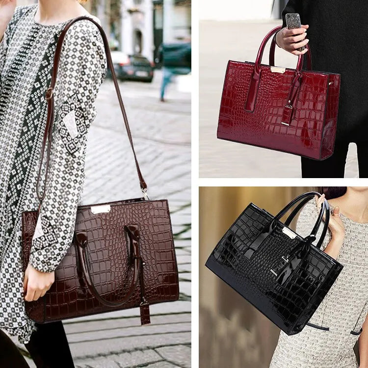 Borsa a mano di lusso vintage da donna con motivo coccodrillo, borsa a tracolla in pelle di grande capacità, per lavoro