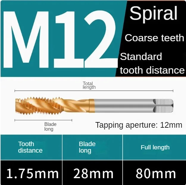 Titanium coated spiral tap extrusion tap tip tap tapping m2m2.5m3m4m5m6m8m10m12m14m16m18m20m22m24
