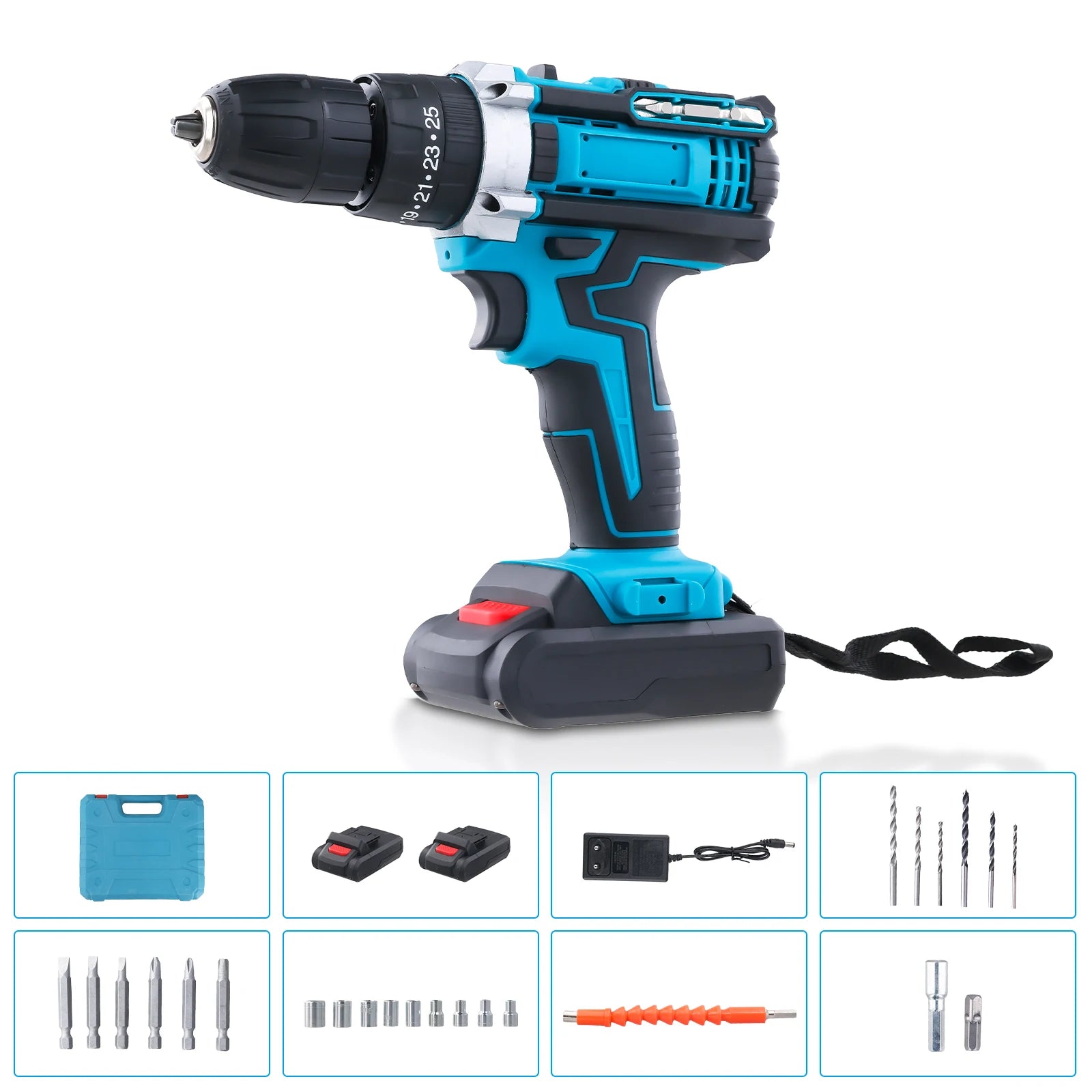 Trapano Avvitatore a Batteria 21V con Funzione a Percussione, Tassellatore Rotante, Trapano a Percussione a 2 Velocità, Set Avvitatore Elettrico con 2 Batterie