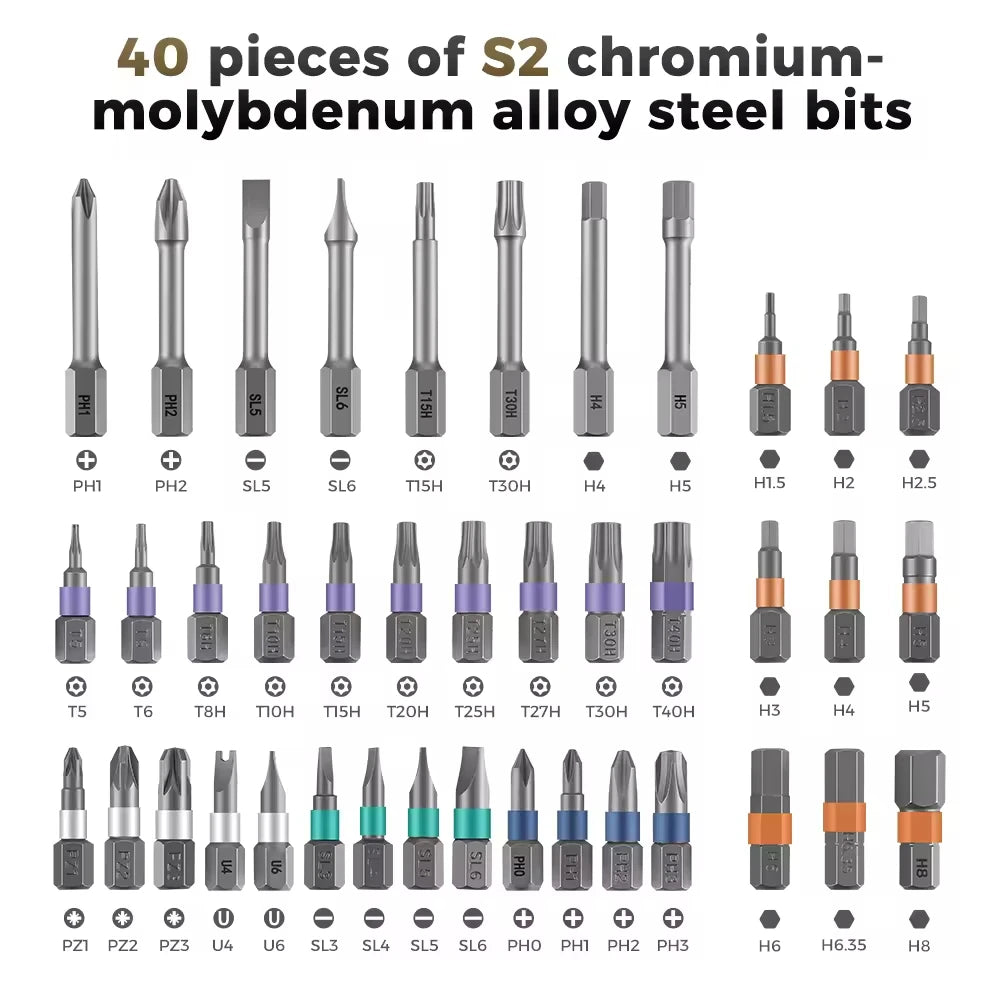 Set di cacciaviti a cricchetto magnetici senza fili 42 in 1 portatile mini maniglia kit di attrezzi di precisione per la riparazione domestica