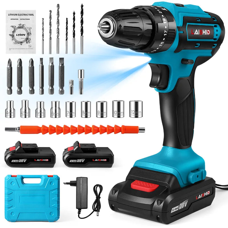 Trapano avvitatore a impulsi a batteria da 21V, Cacciavite elettrico, Martello perforatore elettrico, Mini trapano manuale senza fili, Utensili elettrici con batteria agli ioni di litio