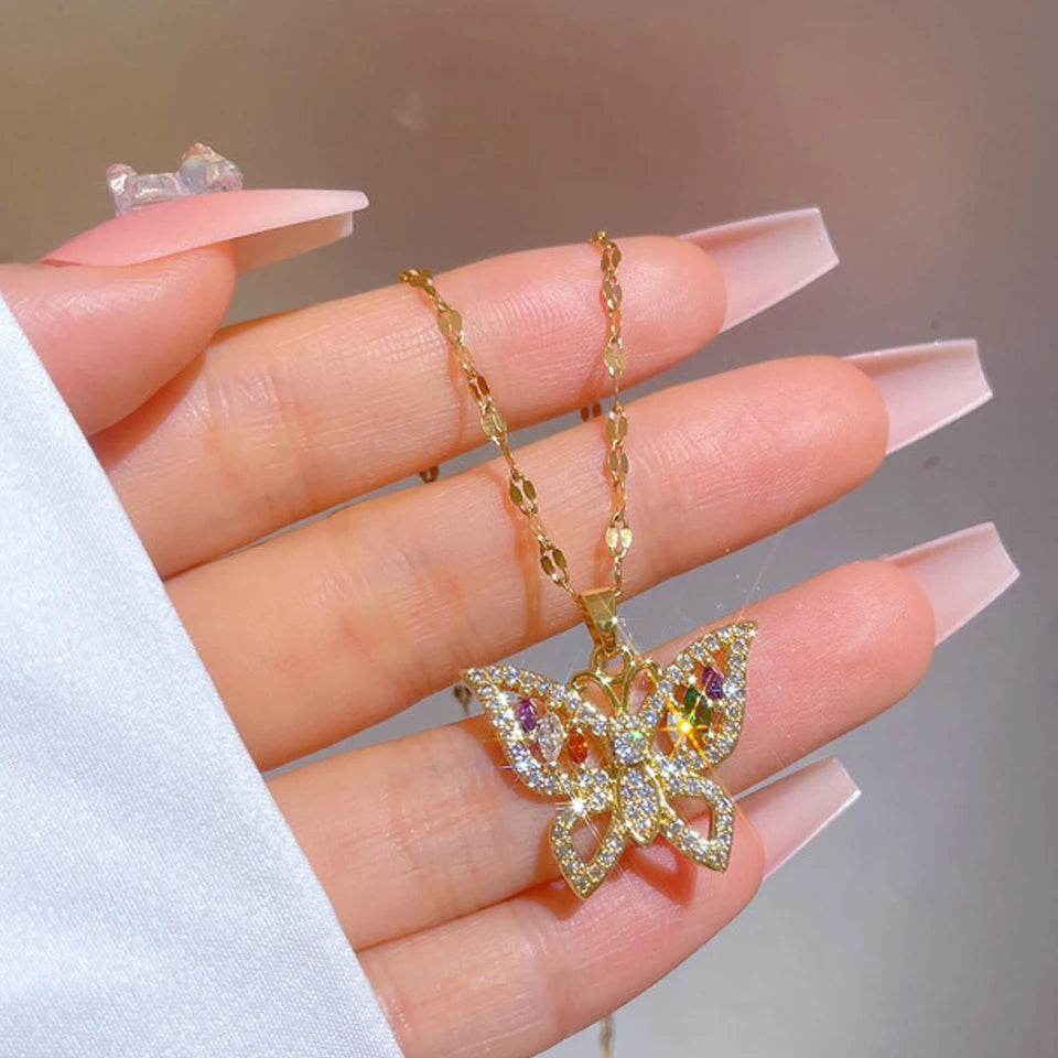 Collana ZAKOL classica color oro in acciaio inossidabile da donna con ciondolo a cuore geometrico in zircone brillante, gioielli regalo