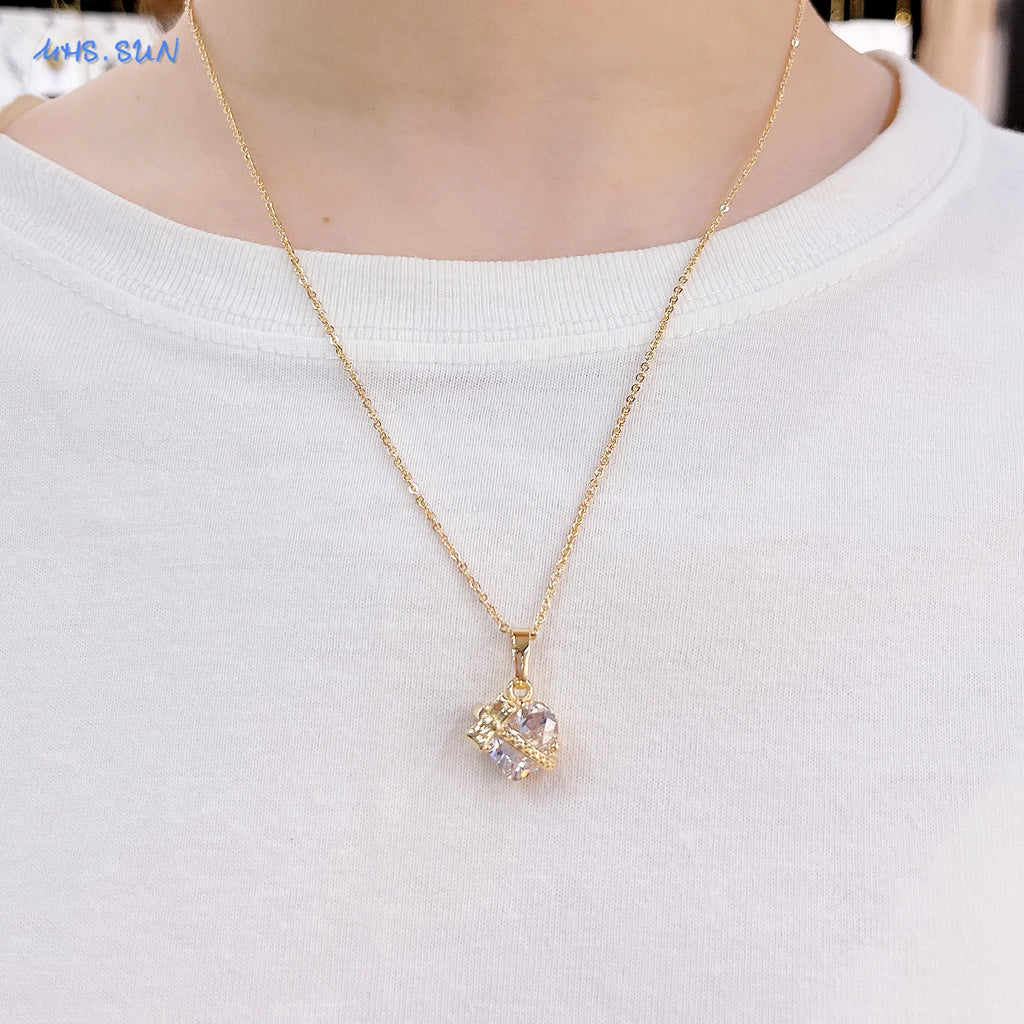 SUNSLL Sacro Cuore Rosso Croce Zircone Cubico Ciondoli Collane Lusso Donne Placcato Oro Romantico Amore Anniversario Gioielli Regalo