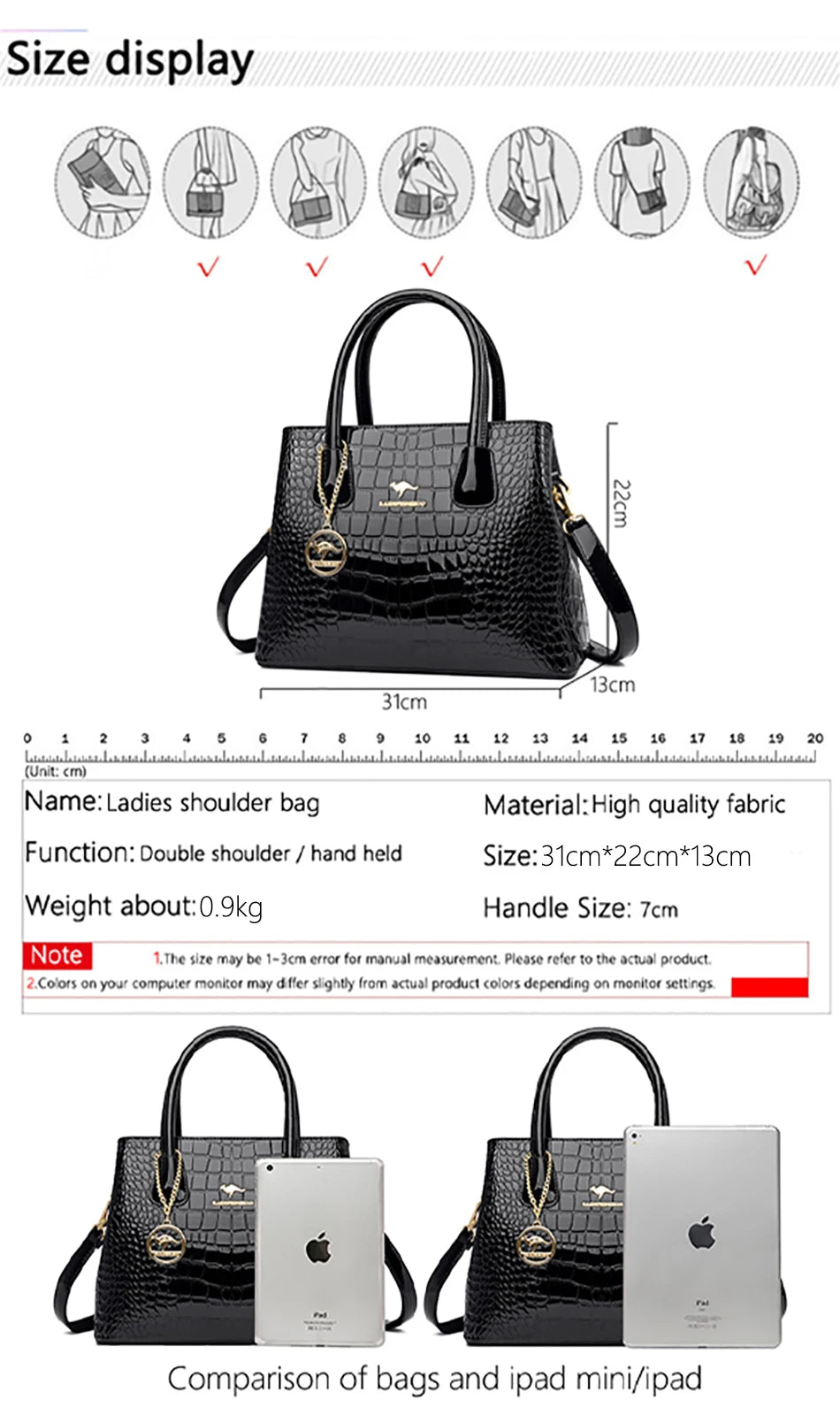 Borsa Tote in Pelle Verniciata con Motivo Coccodrillo per Donna, Borsa a Tracolla di Lusso di Design 2024 per Donna