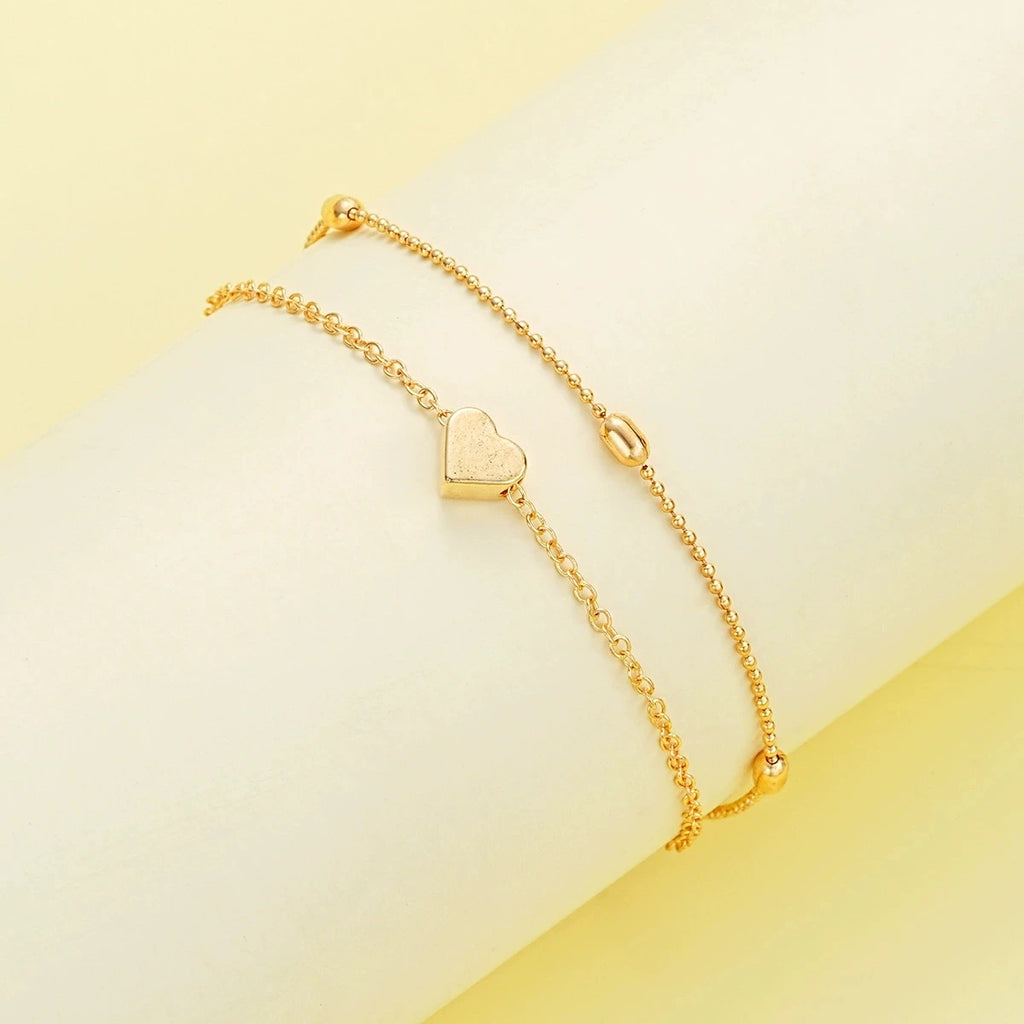 Set di gioielli a forma di cuore con perle finte per donne, collana e bracciale con perline rotonde color oro e argento, accessori per l'uso quotidiano