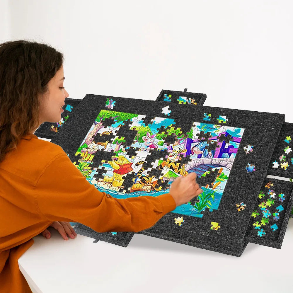 6-in-1 Puzzle Board with 6 Sliding Drawers Conveniently Stores and Sorts Puzzle Pieces for Kids' Educational & Puzzle Storage