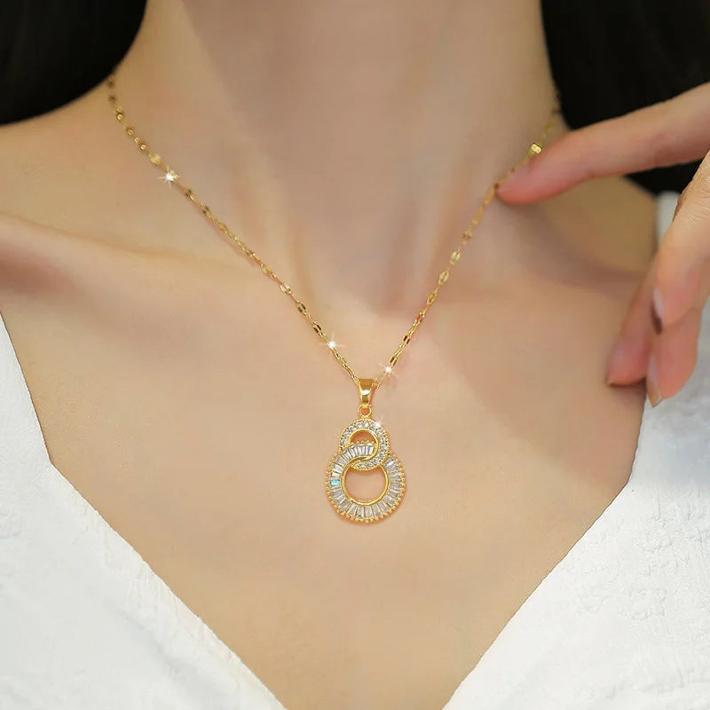 ZAKOL Collana Classica Color Oro in Acciaio Inossidabile da Donna Collane con Pendente a Cuore Geometrico in Zircone Brillante Gioielli Regalo