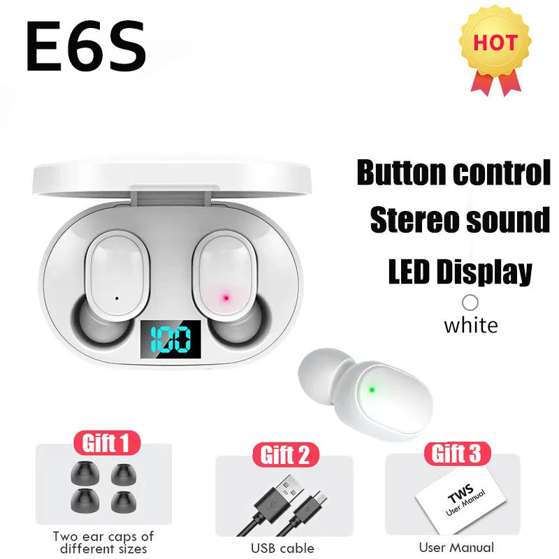 TWS E6S Bluetooth-oortelefoons Draadloze bluetooth-headset Ruisonderdrukkende headsets met microfoon Hoofdtelefoons voor iPhone Xiaomi Redmi A6S