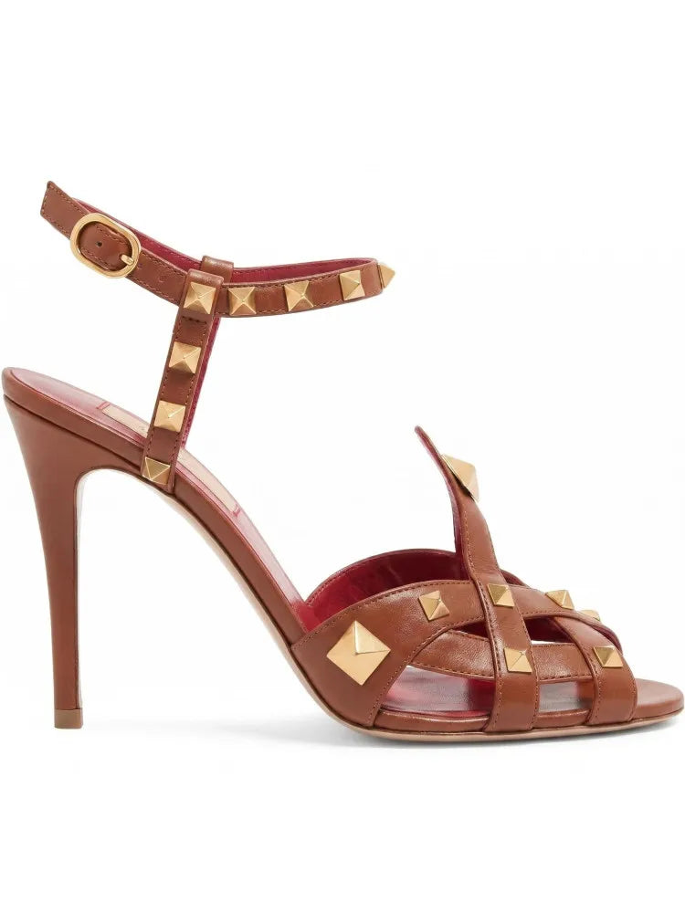 Zomer 2026 Ronde Kop Klinknagel Visbek Slanke Sandalen met Hoge Hak voor Dames, Modieuze Party Dames Plus Size Sandalen
