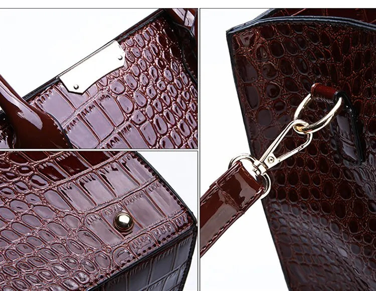 Borsa a mano di lusso vintage da donna con motivo coccodrillo, borsa a tracolla in pelle di grande capacità, per lavoro