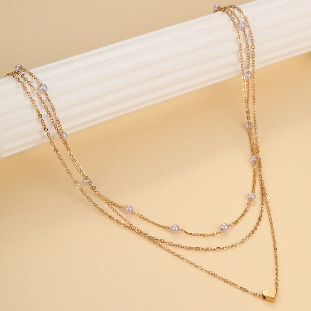 LATS Collane con Ciondolo a Cuore d'Amore a Croce in Perle Multistrato per Donna Colore Oro Moda Catena Clavicola Tendenza Gioielli 2024