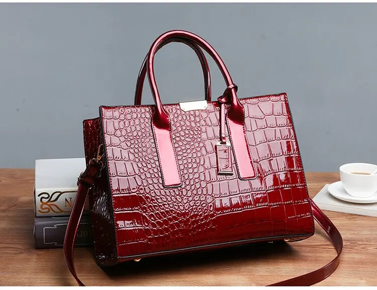 Borsa a mano di lusso vintage da donna con motivo coccodrillo, borsa a tracolla in pelle di grande capacità, per lavoro