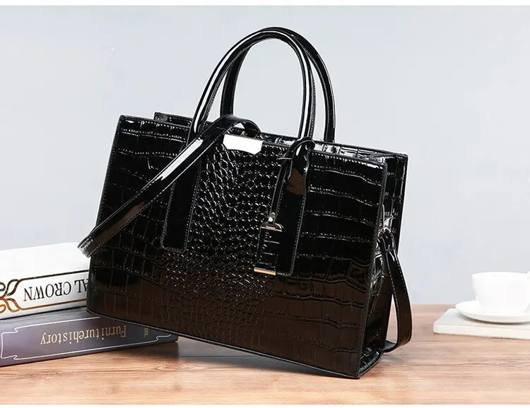 Borsa a mano di lusso vintage da donna con motivo coccodrillo, borsa a tracolla in pelle di grande capacità, per lavoro