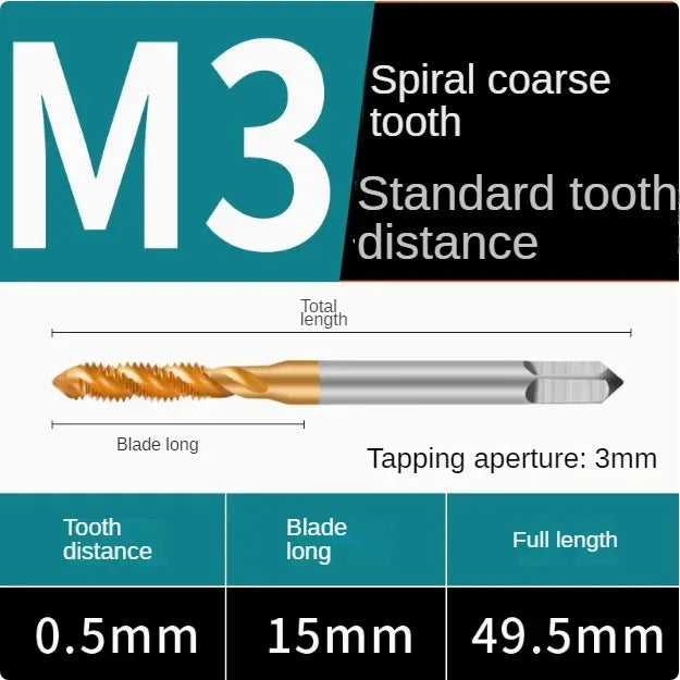 Titanium coated spiral tap extrusion tap tip tap tapping m2m2.5m3m4m5m6m8m10m12m14m16m18m20m22m24