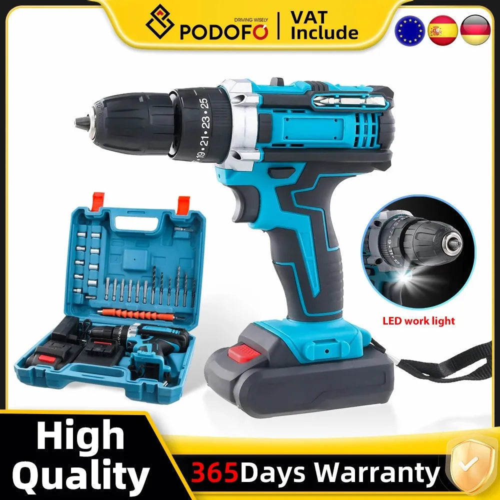 Trapano Avvitatore a Batteria 21V con Funzione a Percussione, Tassellatore Rotante, Trapano a Percussione a 2 Velocità, Set Avvitatore Elettrico con 2 Batterie