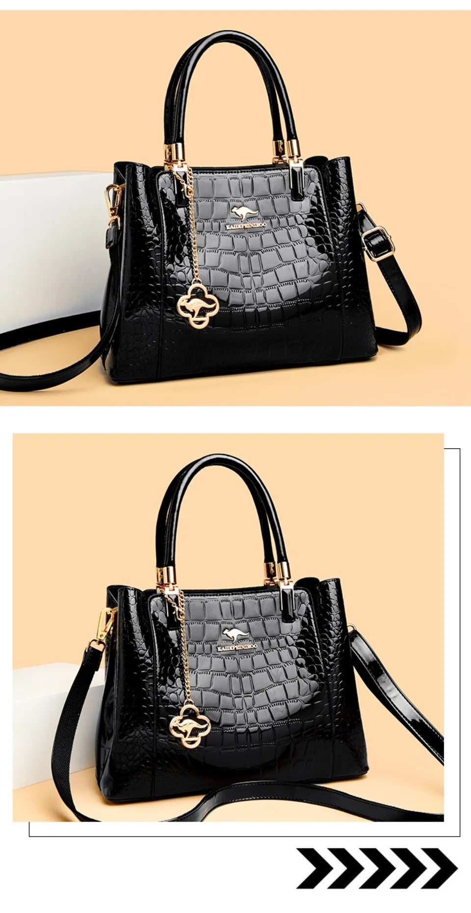 KAIDIFEINIROO Borsa a tracolla casual con marchio Kangaroo in pelle PU ad olio Borsa a mano da donna Borsa a tracolla a grande capacità a tre strati