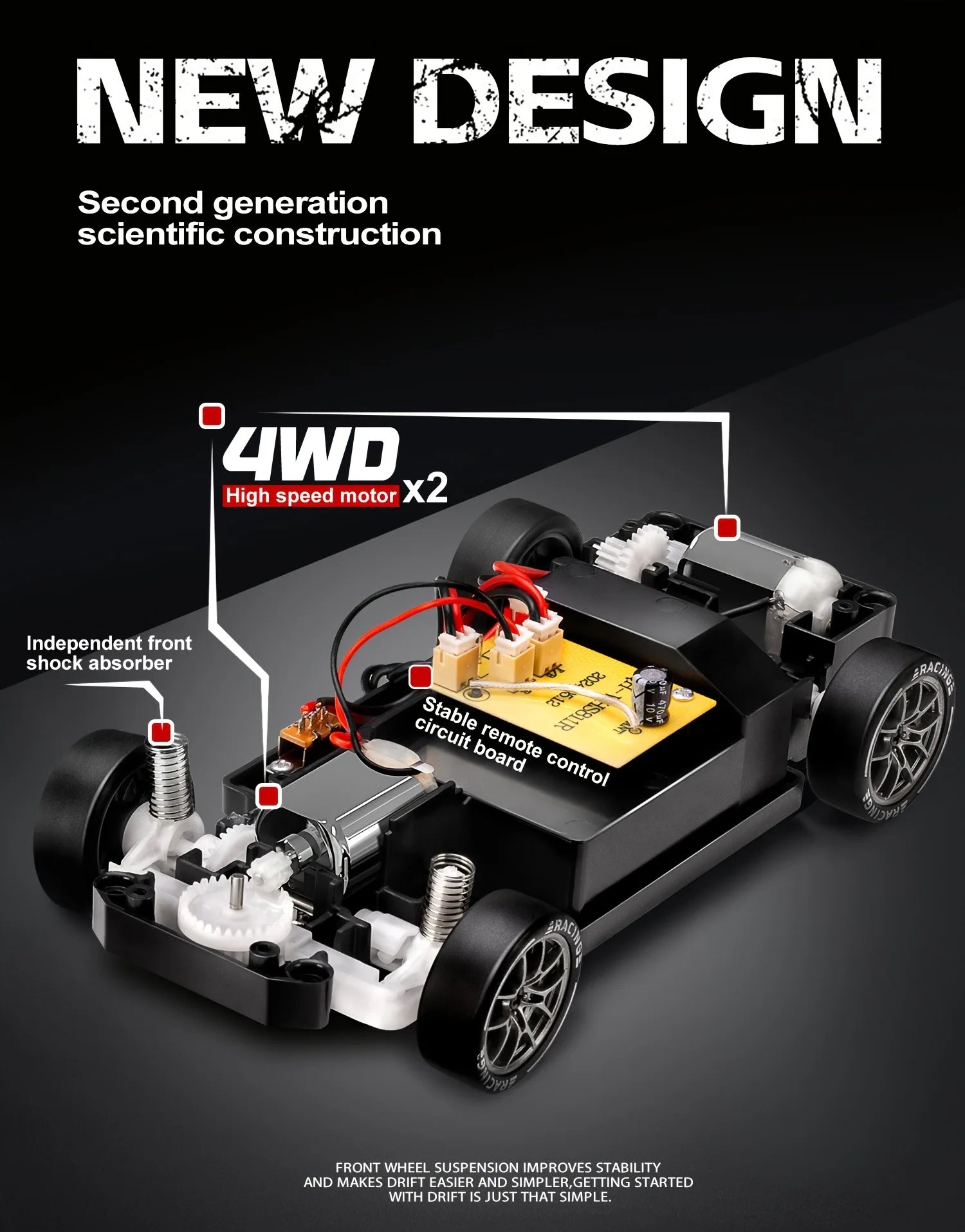 RC Drift Car 1:24 Remote Control Car for Adult 20KM/H 4WD High Speed RC Cars with LED Lights Extra Drifting Tires Vehicle Toy