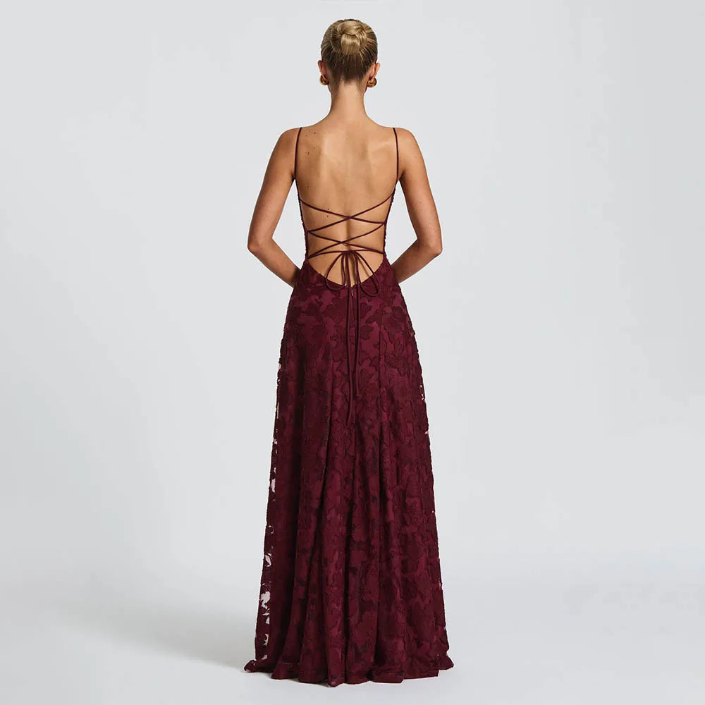 Jacquard Chiffon Lange Jurk Dames Mouwloze Bandage Jurken Zomer Avond Bruiloft Gast Groen Wit Bordeauxrood Roze Afstuderen