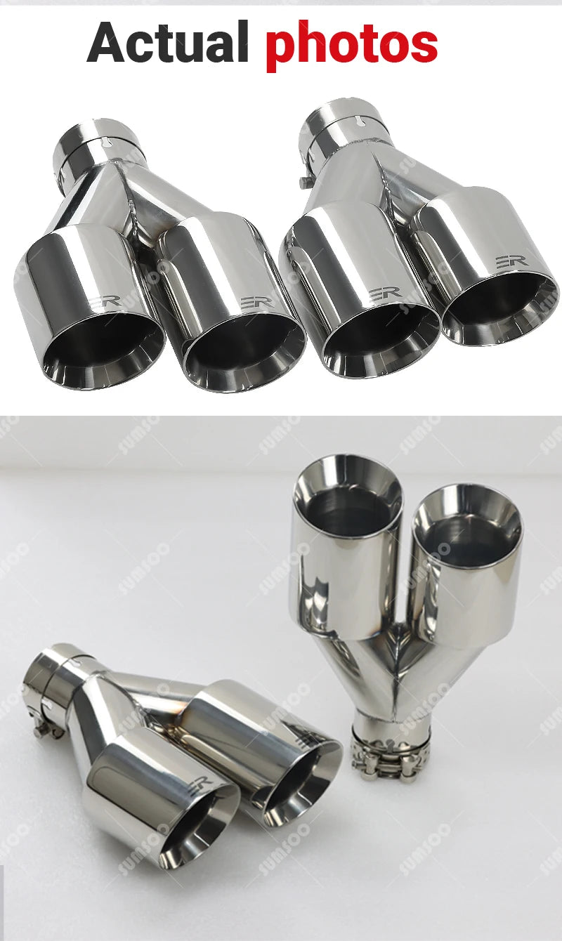 ER 1 PCS Exhaust Tip Car Modify Double Outlet Exhaust Pipe Nozzle Decoration Stainless Tail Pipes Muffler