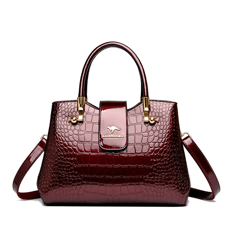 KAIDIFEINIROO Kangaroo Brand Casual Tote Bag Oil Pu Leather Handbag Womne Shoulder Crossbody Large Capacity Hand Bag Three Layer