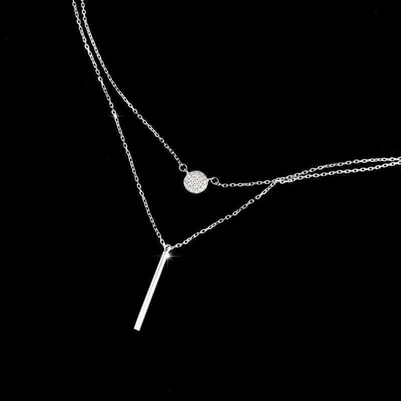 Collana Girocollo a Doppio Strato in Argento Sterling 925 alla Moda, per Donne, Catenina Sottile, Gioielli di Lusso, Regalo
