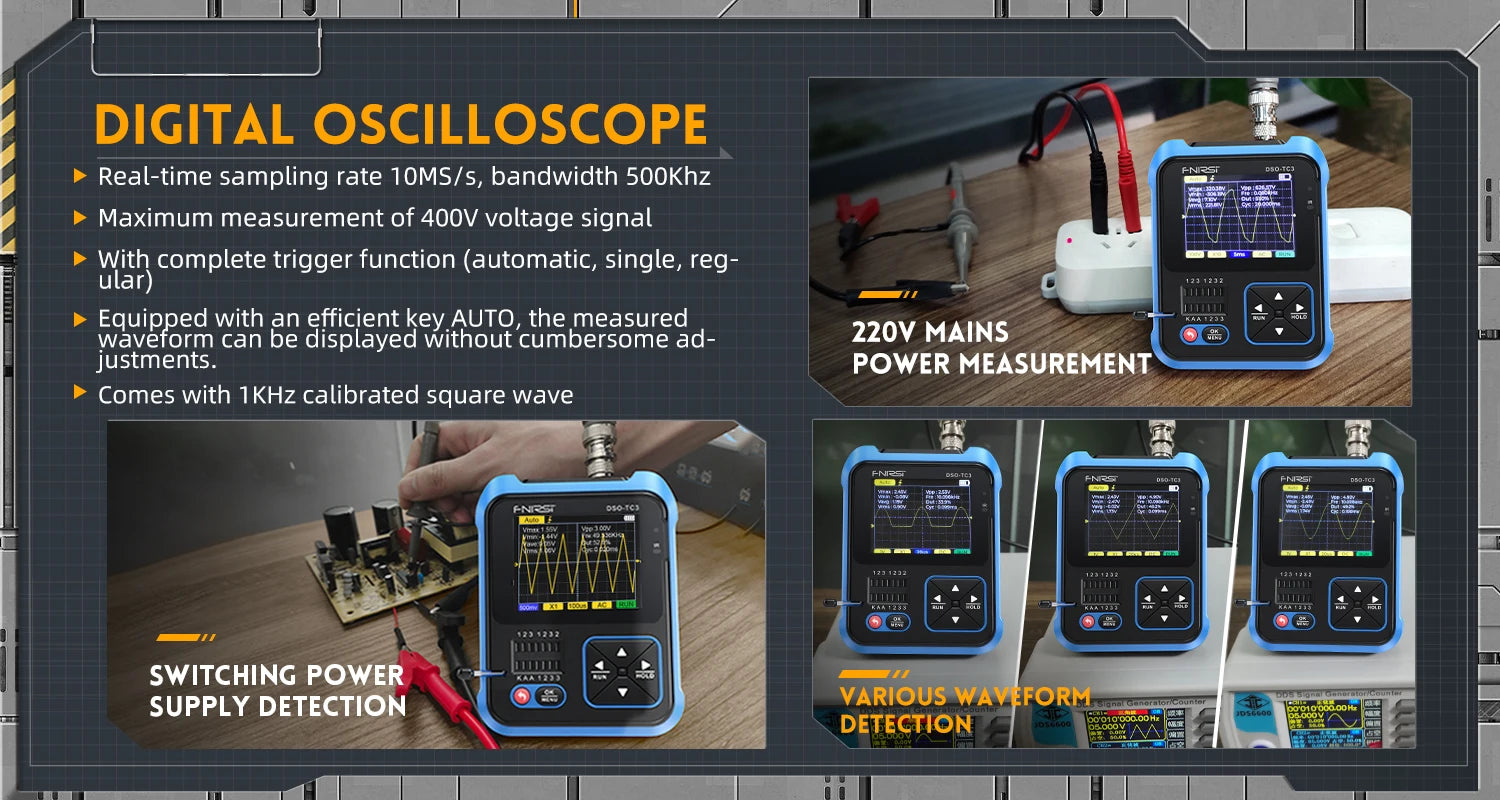 FNIRSI Nuovo DSO-TC4 DSO-TC3 Oscilloscopio Digitale Portatile 3 in 1 Tester Transistor Generatore di Segnale Strumenti di Test Elettronici Portatili