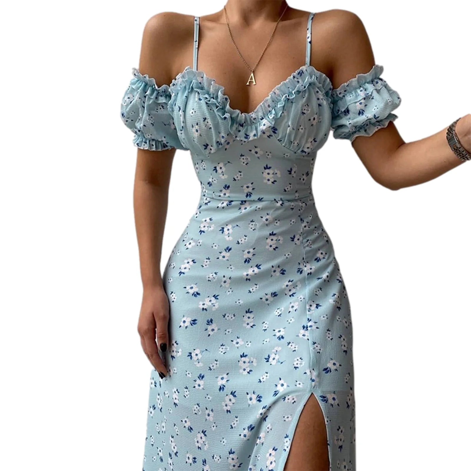 Ruches Bloemen Feest Sexy Jurk Dames Zomer Elegante Strappy Off Shoulder Jurken Vrouwelijke V-hals Slim Maxi Bedrukte Jurk Robe 21764