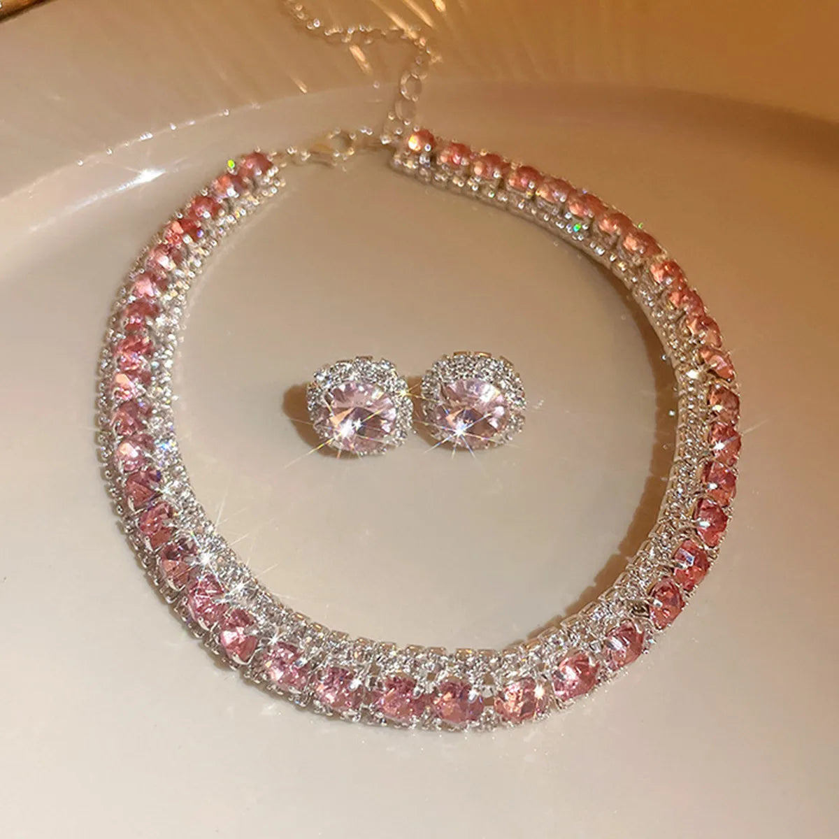 Damesketting & oorbellen met strass Trendy sieradenset Modieuze accessoires voor feestjes & dagelijkse kledingdecoratie