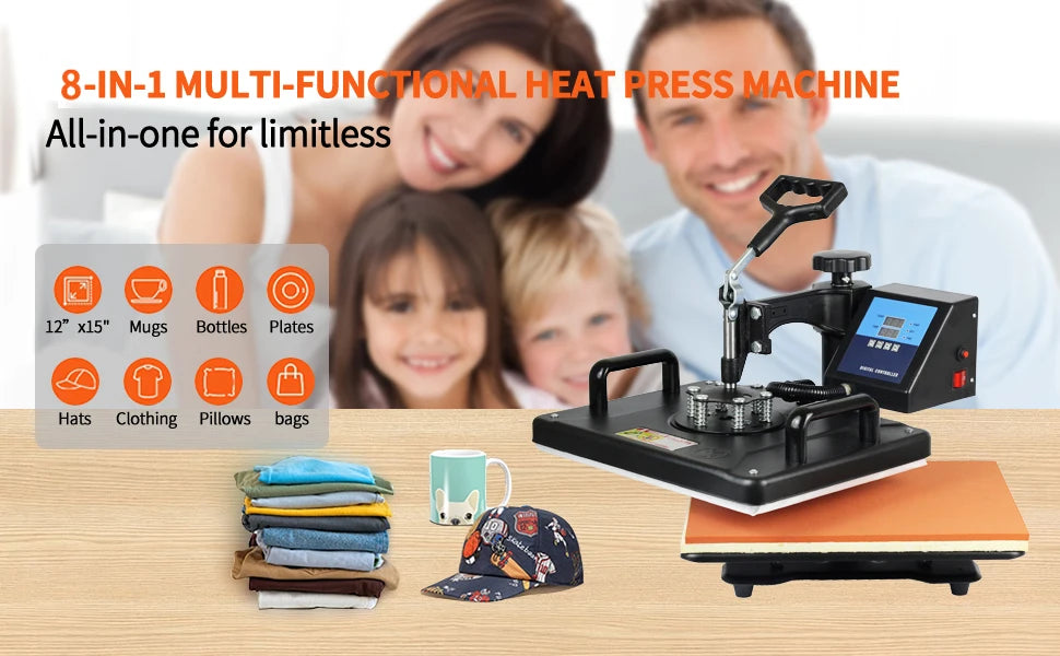 12*15 INCH 8-in-1 Combo Hittepers Machine Sublimatie Printer 2D Hitte Transfer Machine voor Pet Mok Bord T-shirts CE Goedgekeurd