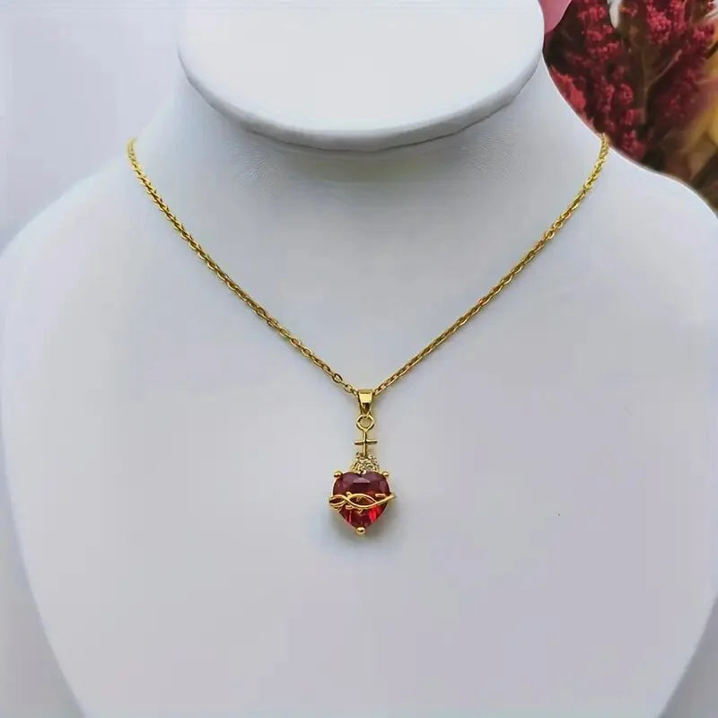 Stainless Steel Zircon Heart Cross Necklace for Women Girls Chain Love Necklaces Vintage Aesthetic Fashion Jewelry Gift