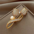 Spille coreane in strass, rosa e perle per donna, con tulipano, spiga di grano, bambù, panda, in zircone, da abbinare a giacche e cappotti femminili