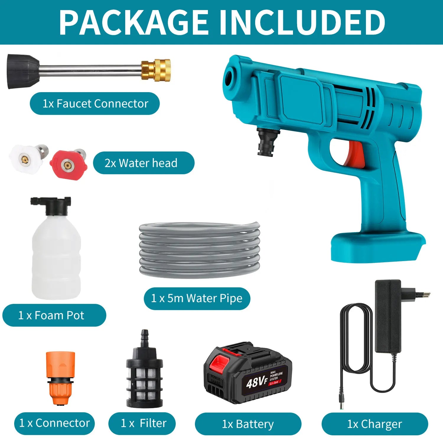 200Bar Elektrische Hogedrukreiniger Spuitpistool 2500W Draadloze Autoreiniger Tuin Gereedschap Voor Makita 21V Accu