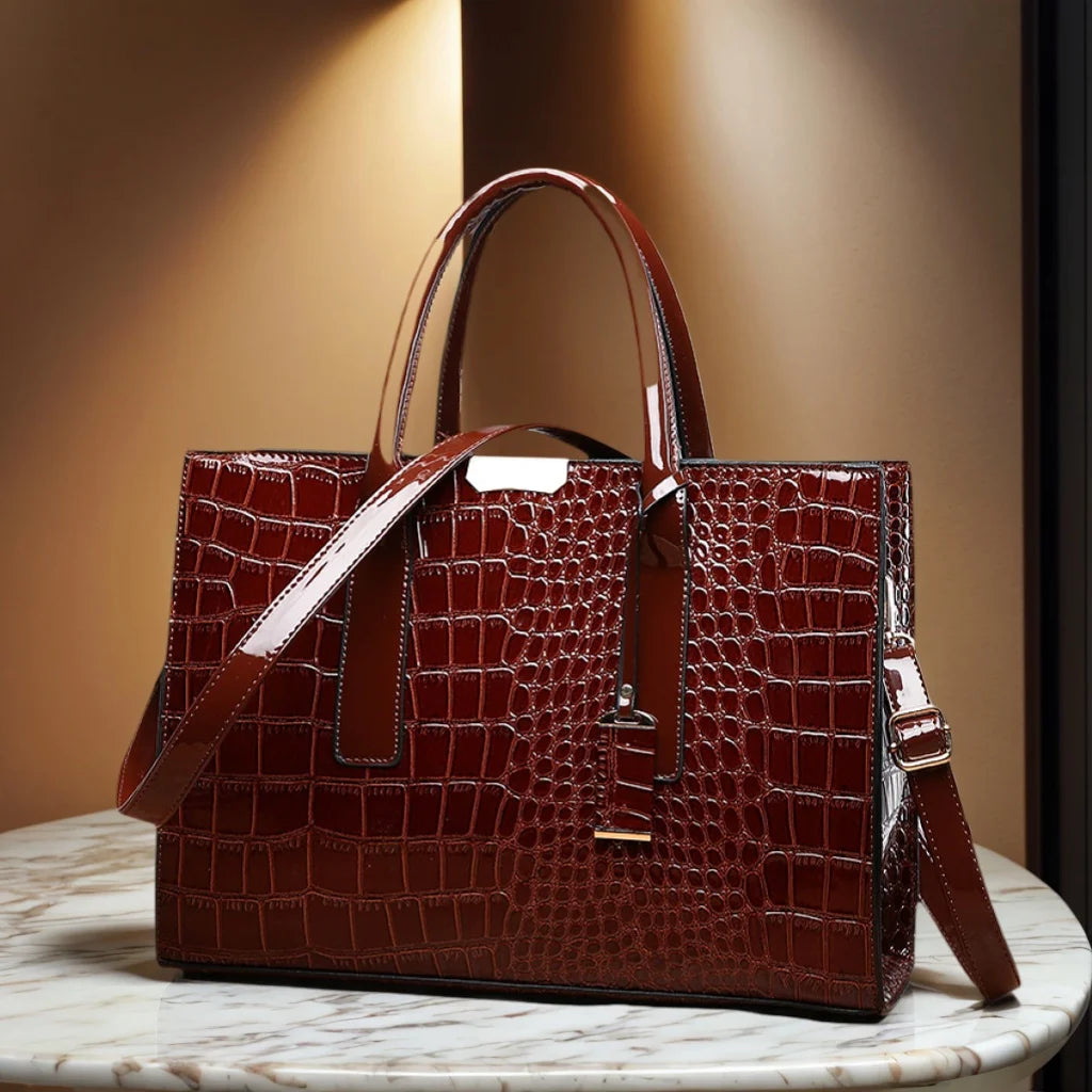 Borsa a mano di lusso vintage da donna con motivo coccodrillo, borsa a tracolla in pelle di grande capacità, per lavoro