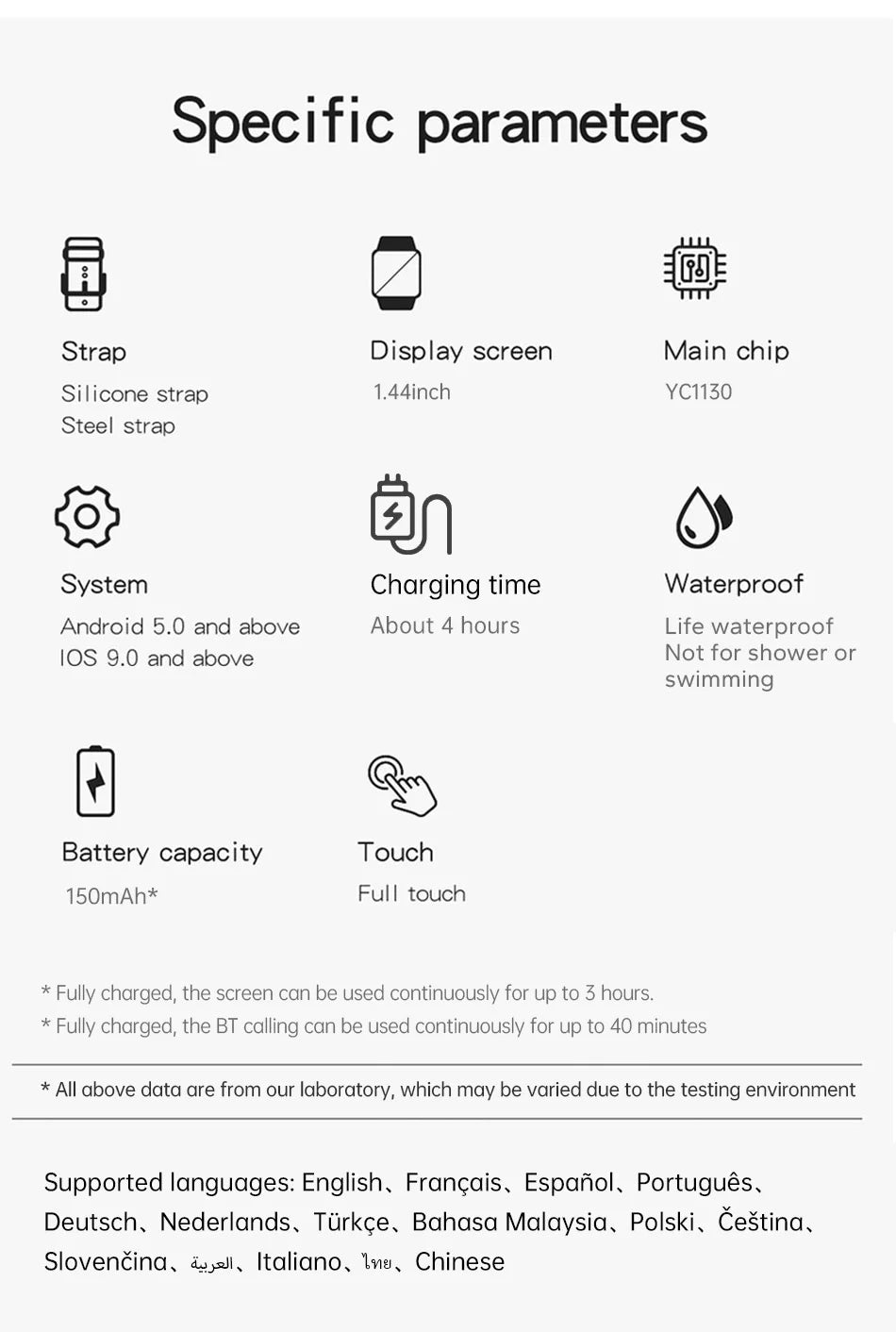 Smartwatch 2023 per telefono Android, schermo a colori da 1,44'', chiamate Bluetooth, monitoraggio ossigeno nel sangue/pressione sanguigna, smartwatch da donna e uomo
