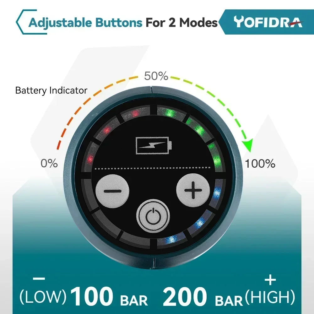 YOFIDRA 200Bar Idropulitrice Brushless ad Alta Pressione Pistola ad Acqua Elettrica con Secchio Spruzzatore per Pulizia Auto per Perno Batteria Makita 21V
